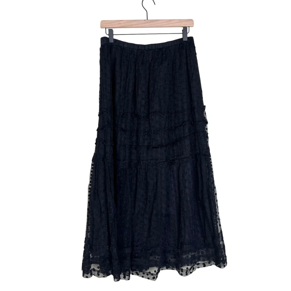 The Great Black Swiss Dot Tulle Maxi Skirt Tiered Mesh Size 3 Large - Picture 4 of 12